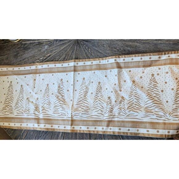 Park B Smith Christmas Tree Table Runner Ivory Gold 72” PBS Oblong Stars Decor - Picture 7 of 9